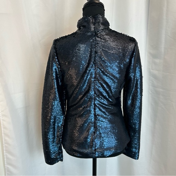 SIMONS Icone Matte blue Sequin high neck long sleeve top Sz S - Picture 5 of 13
